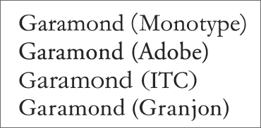Różne kroje pisma o nazwie Garamond